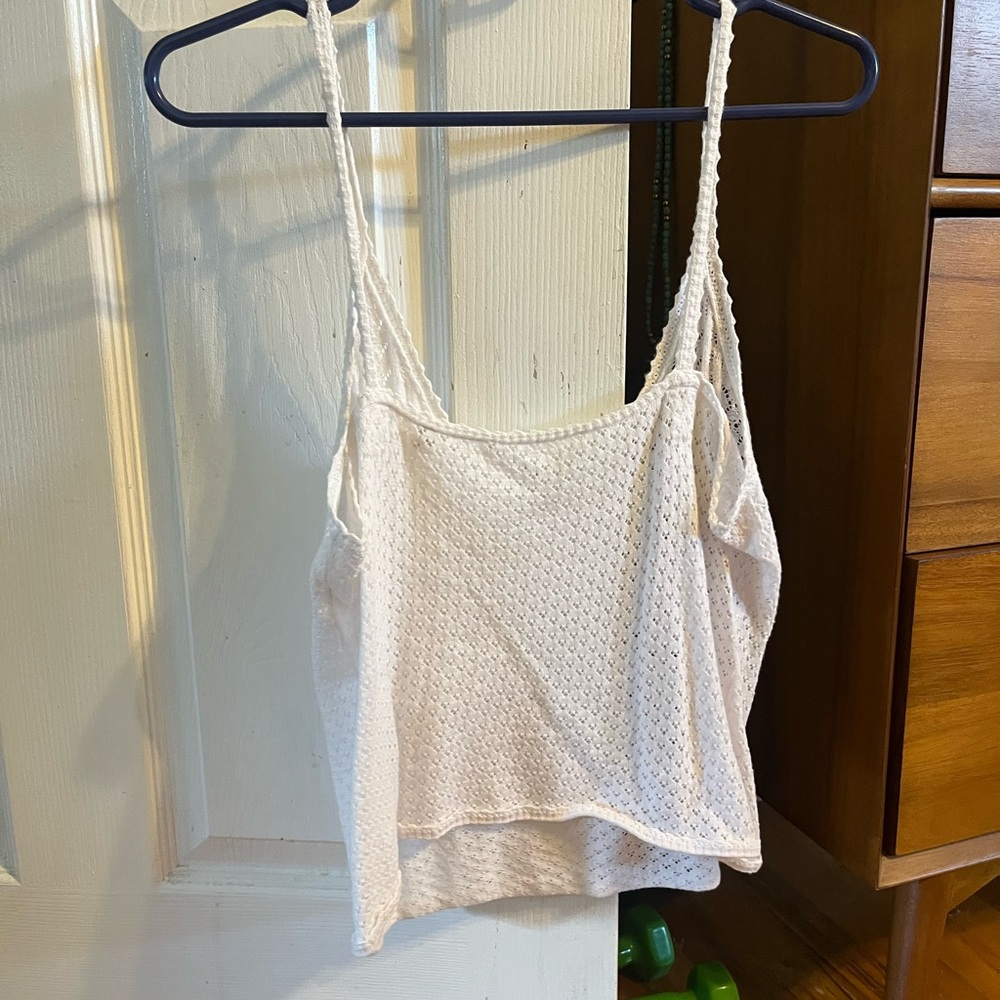 Doen Addie 100% Organic Cotton Lace Picot Trim V Neck Tank Top White Size M - Picture 7 of 13